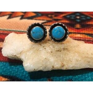 Turquoise Stud Earrings. Sterling Silver, Native American